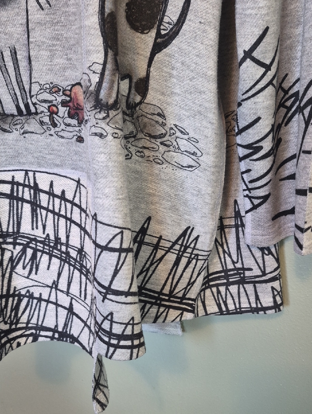 Inoah Cafe Paris Cat & Dog Shirt XL 3/4 Sleeve Gray - Picture 3 of 6